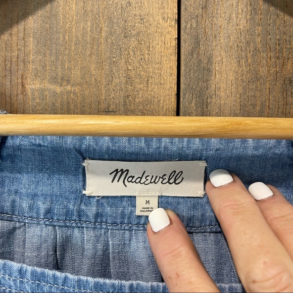 Madewell square neck bell sleeve chambray peasant crop top - Picture 6 of 7